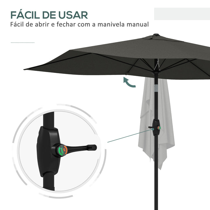 Chapéu de Sol de Jardim 300x200x248 cm Proteção UV50+ Chapéu de Sol de Alumínio Inclinável com Teto de Ventilação e Manivela para Terraço Varanda Exterior Cinza Escuro