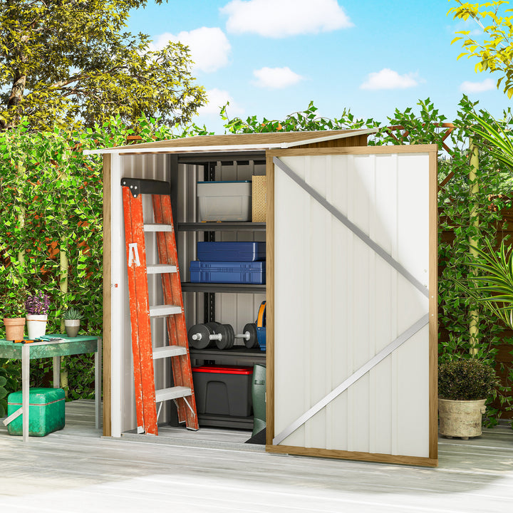 Abrigo de Jardim Exterior 0,92 m² 100x103x160 cm Abrigo de Jardim Metálica com 1 Porta e Fecho para Armazenamento de Ferramentas para Pátio Terraço, Castanho Claro