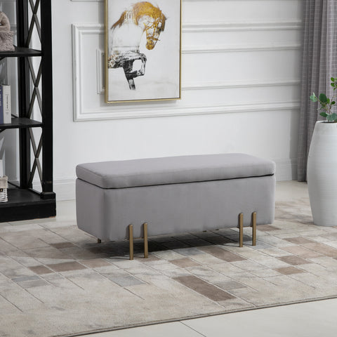 Banco Pé de Cama para Dormitório 70L Banco de Armazenamento em Veludo Pés de Metal para Entrada Sala de Estar 100x40x42 cm Cinza Claro