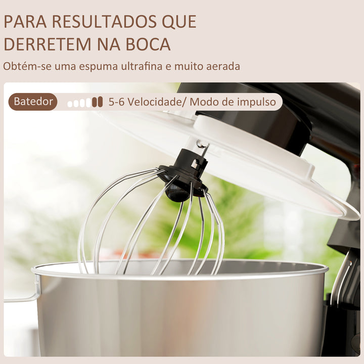 Batedeira 133W 4,5L Batedeira para Amassar Pão Confeitária com 6 Velocidades Tigela de Aço Inoxidável Ganchos e Proteção Tampa Anti-Respingos 35x22x29 cm Preto