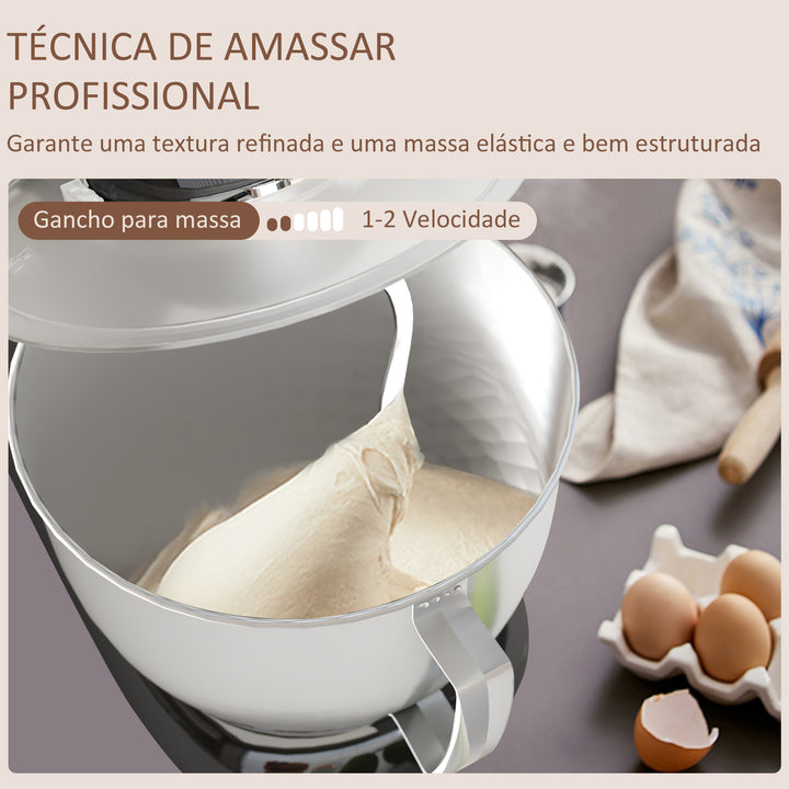 Batedeira 133W 4,5L Batedeira para Amassar Pão Confeitária com 6 Velocidades Tigela de Aço Inoxidável Ganchos e Proteção Tampa Anti-Respingos 35x22x29 cm Preto