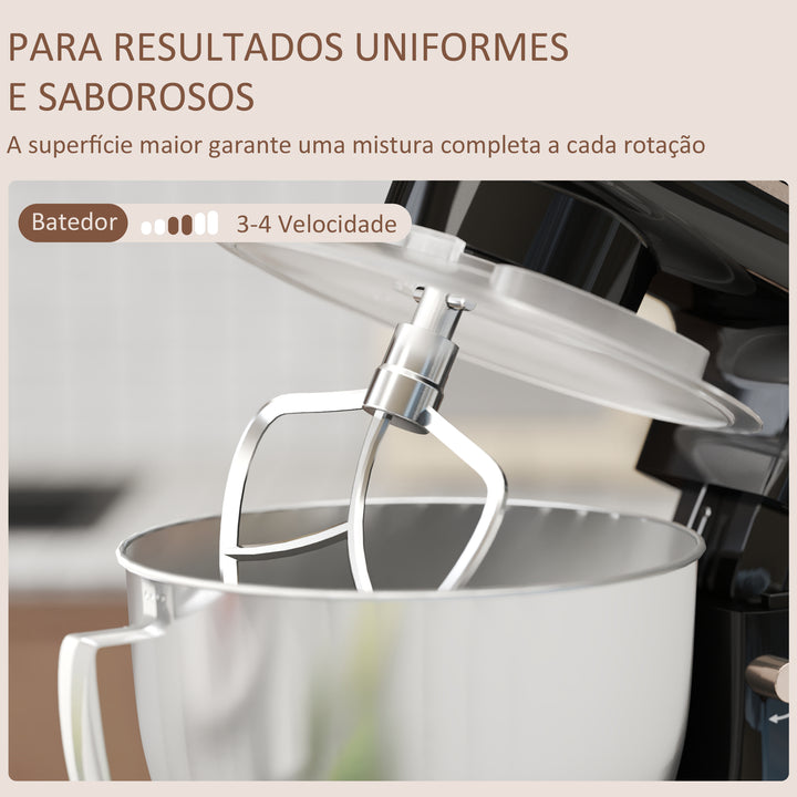 Batedeira 133W 4,5L Batedeira para Amassar Pão Confeitária com 6 Velocidades Tigela de Aço Inoxidável Ganchos e Proteção Tampa Anti-Respingos 35x22x29 cm Preto