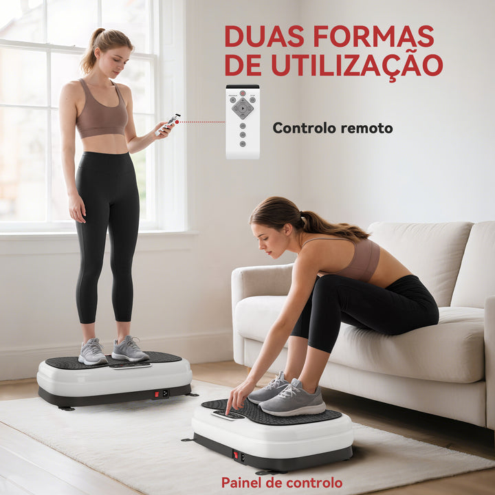 Plataforma Vibratória 50 Velocidades 3 Programas Plataforma de Vibração Muscular com Ecrã LED com Controlo Remoto Bandas Elásticas para Treino Corporal Completo 52x34x14 cm Preto e Branco