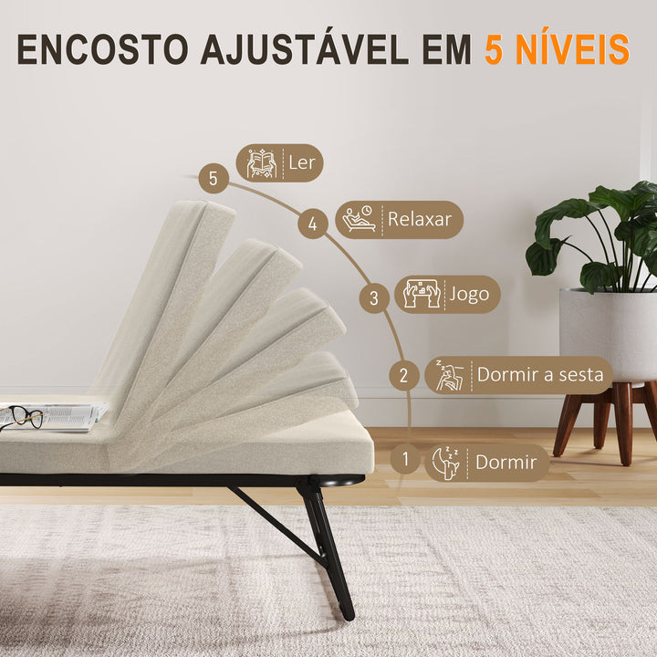 Cama Dobrável 70x180 cm com Colchão de Espuma Cama Dobrável com Encosto Ajustável em 5 Posições e Rodas Cama para Convidados Carga 120 kg