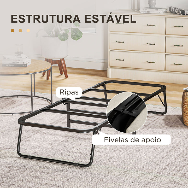 Cama Dobrável 70x180 cm com Colchão de Espuma Cama Dobrável com Encosto Ajustável em 5 Posições e Rodas Cama para Convidados Carga 120 kg
