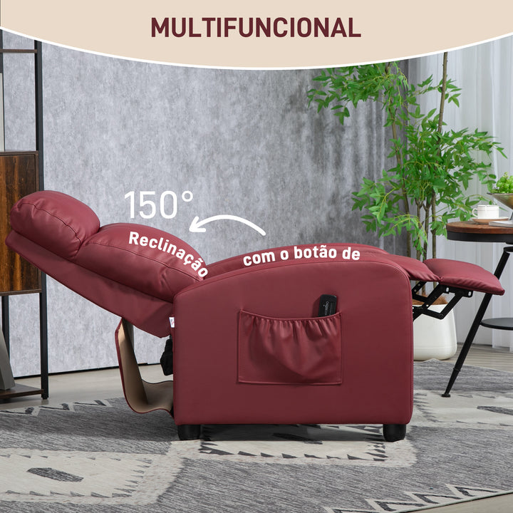 Poltrona de Massagem Poltrona Relax Reclinável com 2 Zonas de Massagem 8 Programas 5 Níveis de Intensidade e Controlo Remoto Estofada em PU 68x88x98 cm Borgonha
