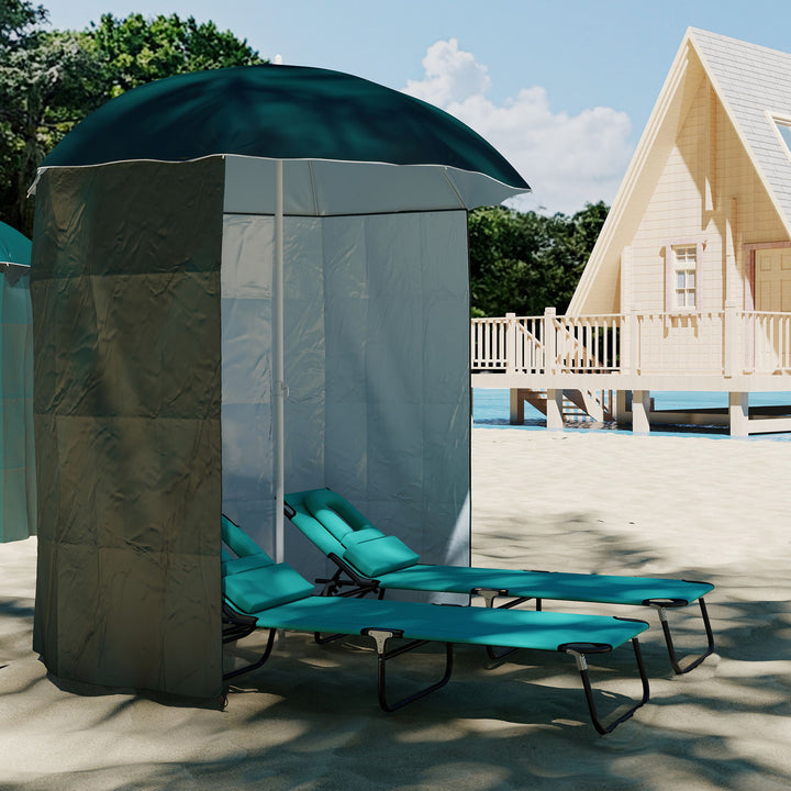Chapéu de Sol de Praia com Painel Lateral Ø220x220 cm Chapéu de Sol com Manivela Manual 8 Hastes de Aço e Bolsa de Transporte para Jardim Piscina Verde