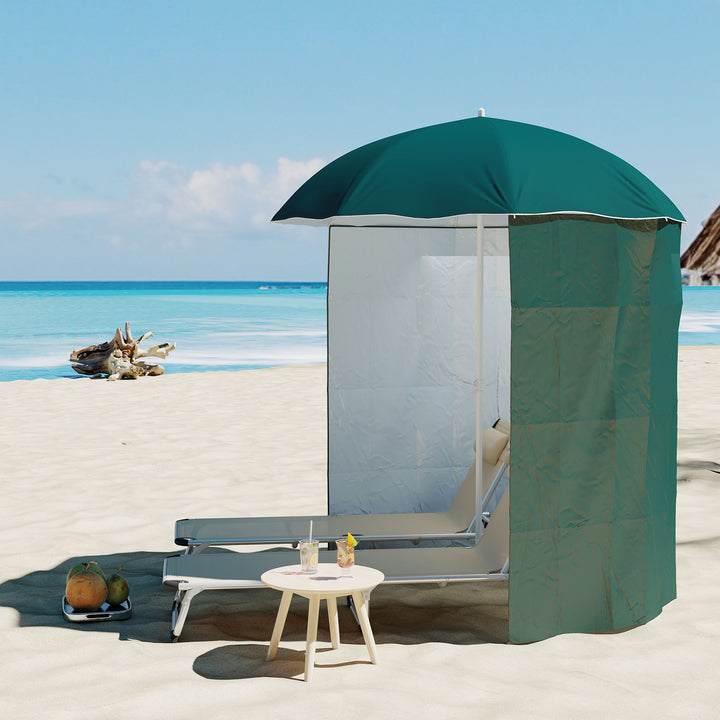 Chapéu de Sol de Praia com Painel Lateral Ø220x220 cm Chapéu de Sol com Manivela Manual 8 Hastes de Aço e Bolsa de Transporte para Jardim Piscina Verde