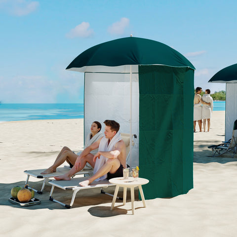 Chapéu de Sol de Praia com Painel Lateral Ø220x220 cm Chapéu de Sol com Manivela Manual 8 Hastes de Aço e Bolsa de Transporte para Jardim Piscina Verde