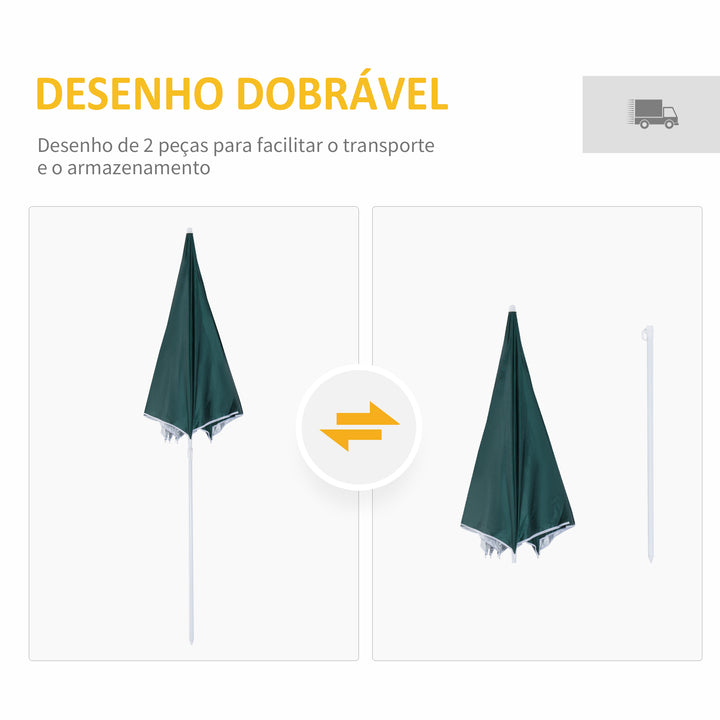 Chapéu de Sol de Praia com Painel Lateral Ø220x220 cm Chapéu de Sol com Manivela Manual 8 Hastes de Aço e Bolsa de Transporte para Jardim Piscina Verde