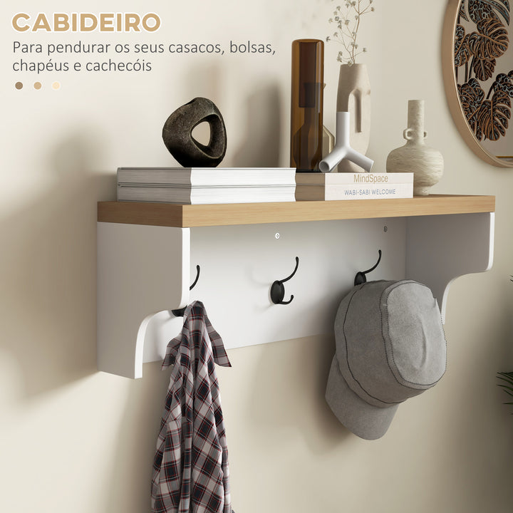 Móvel Cabide de Entrada com Banco Sapateira 2 em 1 Móveis de Entrada com 3 Ganchos e Prateleiras para 9 Pares de Sapatos 75x30x50 cm e 75x20x22,5 cm Branco