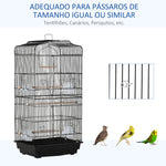 Gaiola para Passáros Gaiola de Metal com Portas 4 Comedouros 3 Poleiros Baloiço Bandeja Removível e Alça de Transporte para Papagaio Canário Periquito 46,5x35,5x92cm Preto