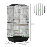 Gaiola para Passáros Gaiola de Metal com Portas 4 Comedouros 3 Poleiros Baloiço Bandeja Removível e Alça de Transporte para Papagaio Canário Periquito 46,5x35,5x92cm Preto