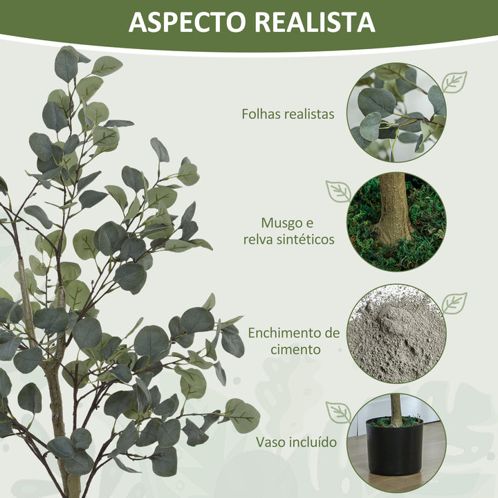 Eucalipto Artificial 120 cm Planta Artificial Decorativa Grande Árvore Artificial de Interior com 230 Folhas Decoração para Casa Escritório Dormitório Verde