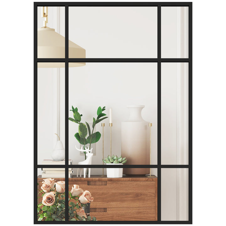Espelho Retangular de Parede 70x50 cm Espelho de Janela com Moldura Metálica Decorativo para Sala Quarto Entrada Preto