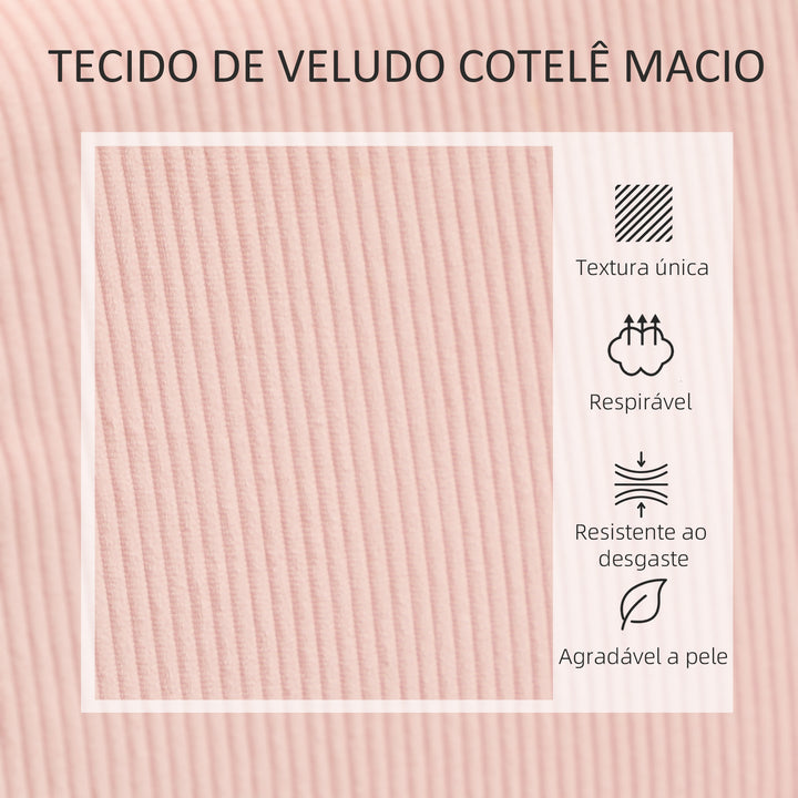 Sofá de 2 Lugares Estofado em Veludo Cotelê Sofá Sala de Estar sem Apoio para os Braços com 2 Entradas USB 1 Entrada Tipo C e Pés de Madeira Sofá Pequeno Carga 240 kg 110x60x85 cm Rosa