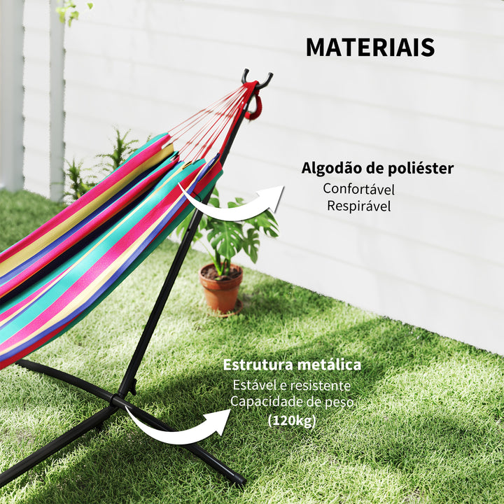Cama Rede com Suporte 310x117 cm Cama Rede de Campismo com Bolsa de Transporte Portátil Altura Ajustável Capacidade 120 kg para Pátio Varanda Laranja