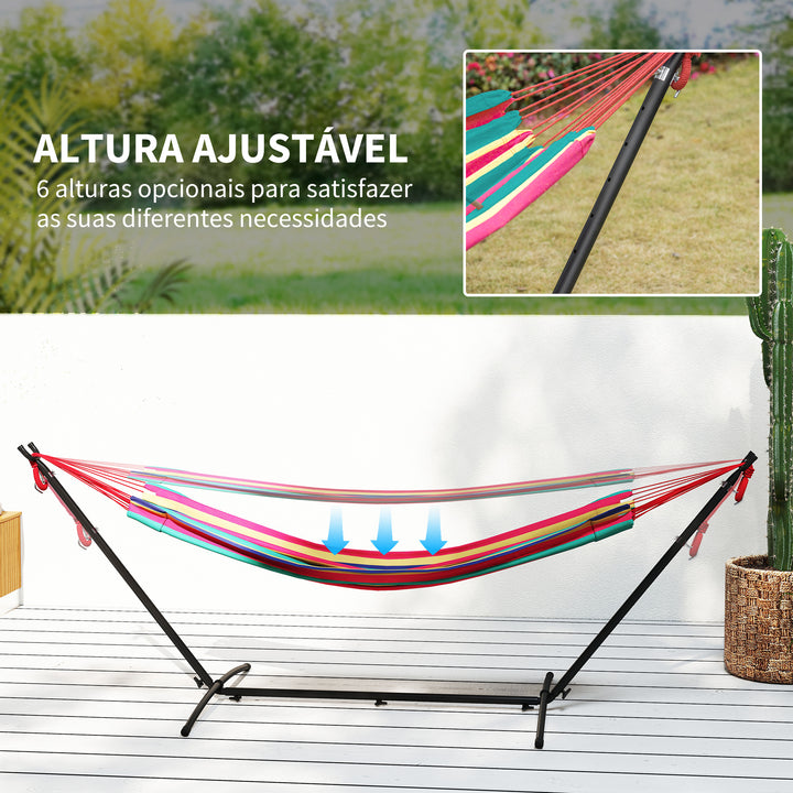 Cama Rede com Suporte 310x117 cm Cama Rede de Campismo com Bolsa de Transporte Portátil Altura Ajustável Capacidade 120 kg para Pátio Varanda Laranja