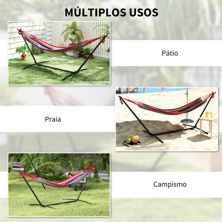 Cama Rede com Suporte 310x117 cm Cama Rede de Campismo com Bolsa de Transporte Portátil Altura Ajustável Capacidade 120 kg para Pátio Varanda Laranja