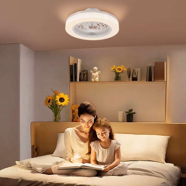 Ventoinha de Teto com Luz LED 40 W Motor DC Revertível Candeeiro Ventoinha de Teto Silencioso com Controlo Remoto 6 Velocidades Temporizador para Sala de Estar Dormitório Ø46x16 cm Branco