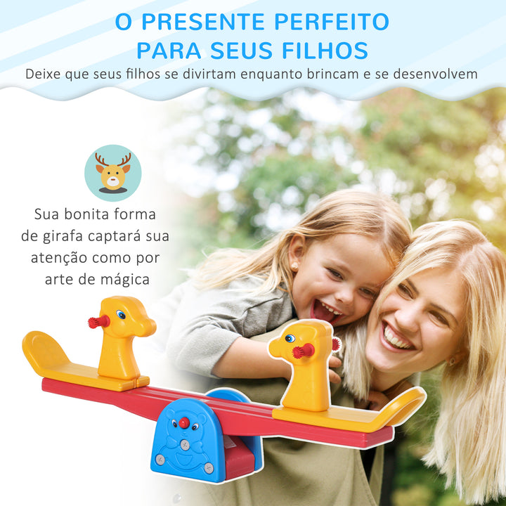 Baloiço Infantil em Forma de Girafa com Encosto Guidão Texturizado Carga 20kg por Assento para Interior e Exterior 150x32x60cm Multicor