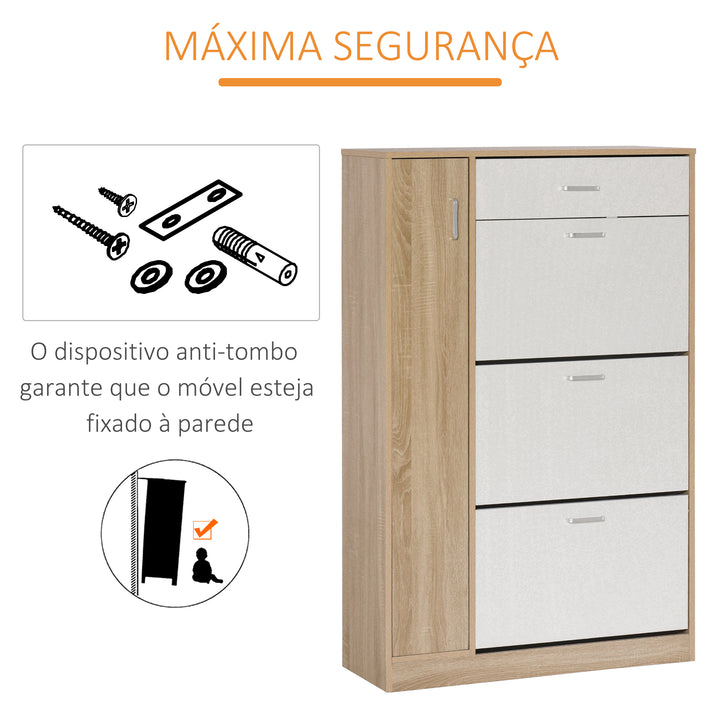 Sapateira de 3 Portas para 18-27 Pares de Sapatos com Gaveta e Armário para Entrada Dormitório 84x30x132 cm Madeira Natural