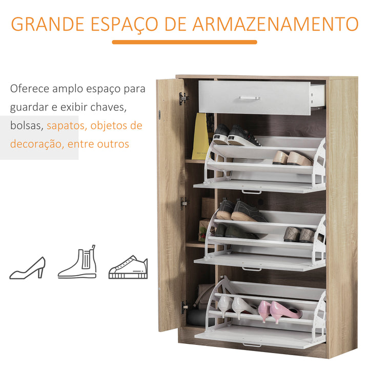 Sapateira de 3 Portas para 18-27 Pares de Sapatos com Gaveta e Armário para Entrada Dormitório 84x30x132 cm Madeira Natural