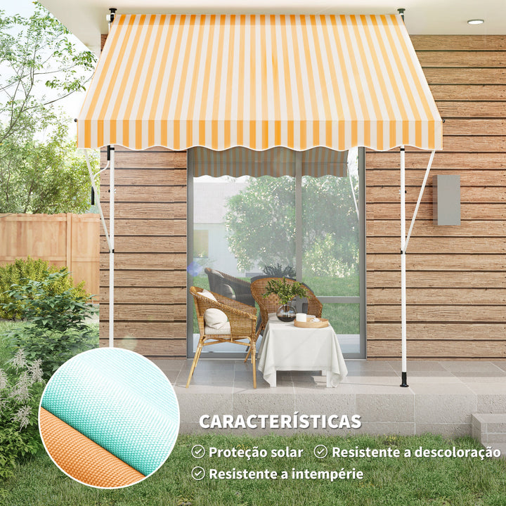 Toldo Portátil Pátio Varanda 3x1,5m Toldo Manual Dobrável de Alumínio Altura Regulável com Manivela para Terraço Jardim Amarelo e Branco