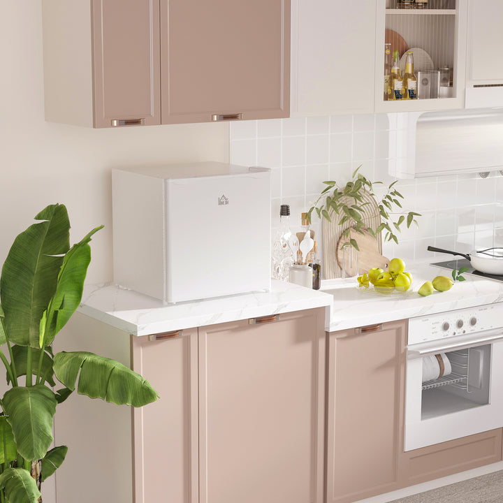 Mini Frigorífico Silencioso 46L Classe F Frigorífico Pequeno com Temperatura Ajustável e Porta Reversível para Sala de Estar Dormitório Escritório 48x44x49 cm Branco