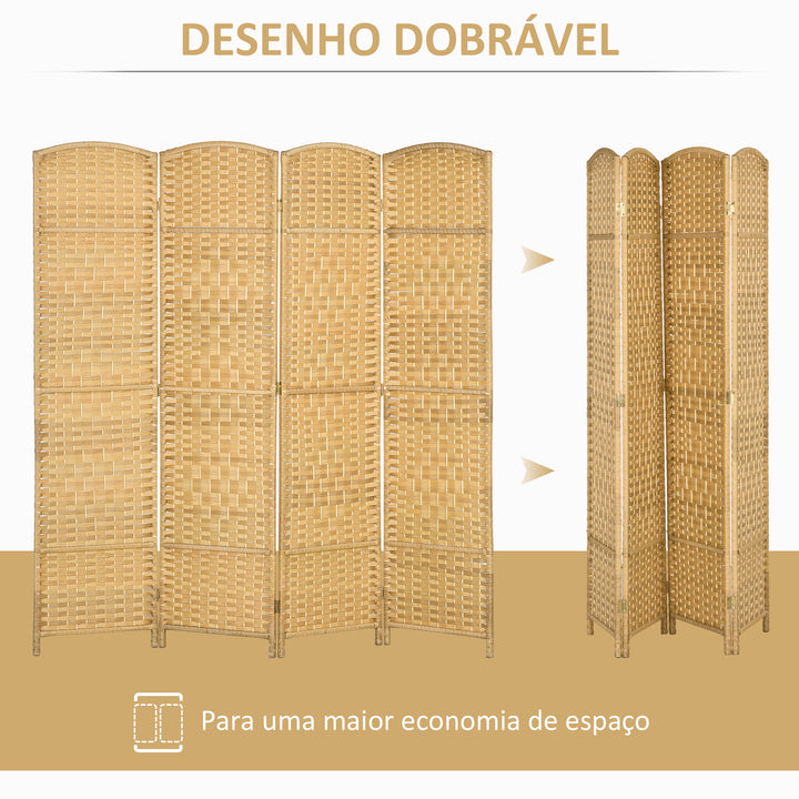 Biombo Dobrável de 4 Painéis Divisor de Ambientes 180x180 cm Ecrã de Privacidade de Polipropileno para Escritório Quarto Madeira