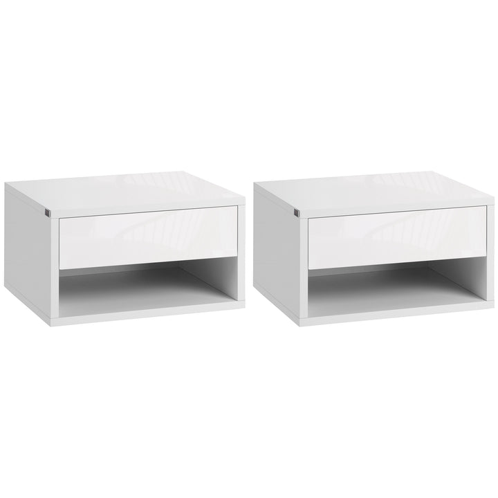 Conjunto de 2 Mesas de Cabeceira Flutuantes Mesas de Cabeceira com Gaveta para Dormitório 37x32x21 cm Branco