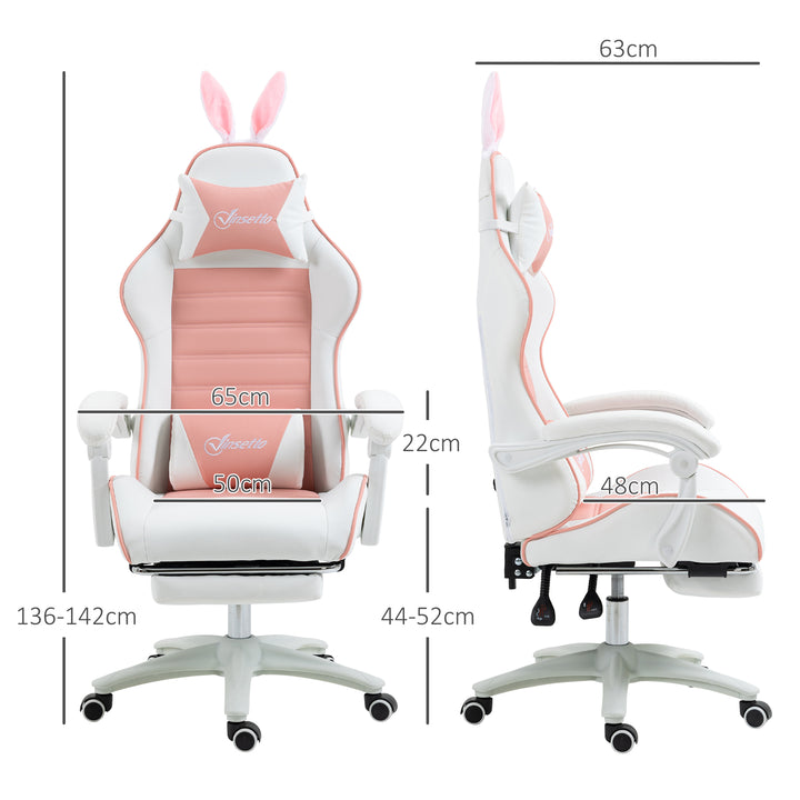 Cadeira Gaming Profissional Cadeira Gamer Giratória de Couro PU com Altura Ajustável Inclinável 135° Apoio para a Cabeça e Apoio para os Pés para Escritório 65x63x136-142 cm Rosa e Preto