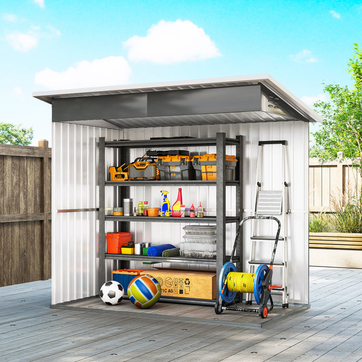 Abrigo de Jardim Exterior 2,55 m² 221x133x190 cm Abrigo de Exterior Metálico com Janela Porta com Fechadura e Ventilações para Armazenamento de Ferramentas Cinzento Escuro