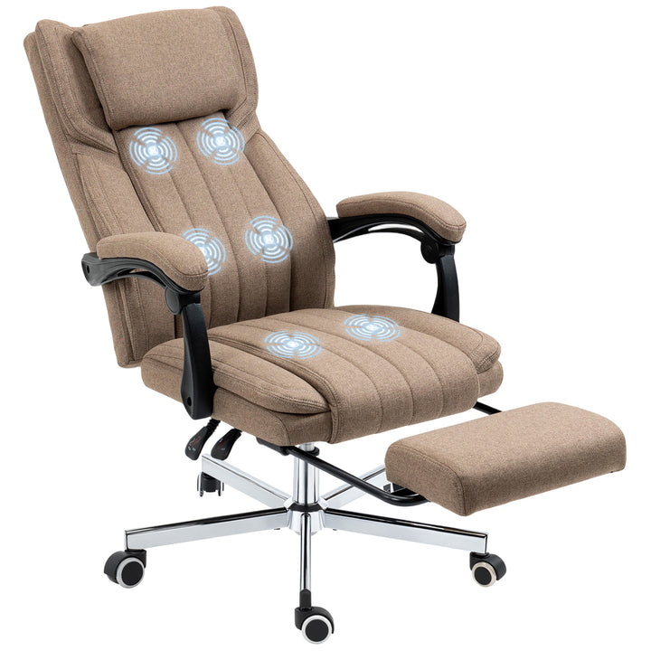 Cadeira de Escritório com 6 Pontos de Massagem por Vibração Cadeira de Escritório Reclinável com Altura Ajustável Controlo Remoto Encosto Alto e Apoio para a Cabeça 65x61x101-113 cm Marrom