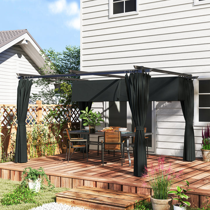 Pérgola com Teto Retrátil 3,9x3x2,2 m Pérgola de Alumínio com Paredes Laterais Tecido de Poliéster Anti UV Resistente a Água Pérgola para Jardim Pátio Cinzento
