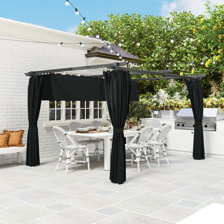 Pérgola com Teto Retrátil 3,9x3x2,2 m Pérgola de Alumínio com Paredes Laterais Tecido de Poliéster Anti UV Resistente a Água Pérgola para Jardim Pátio Cinzento