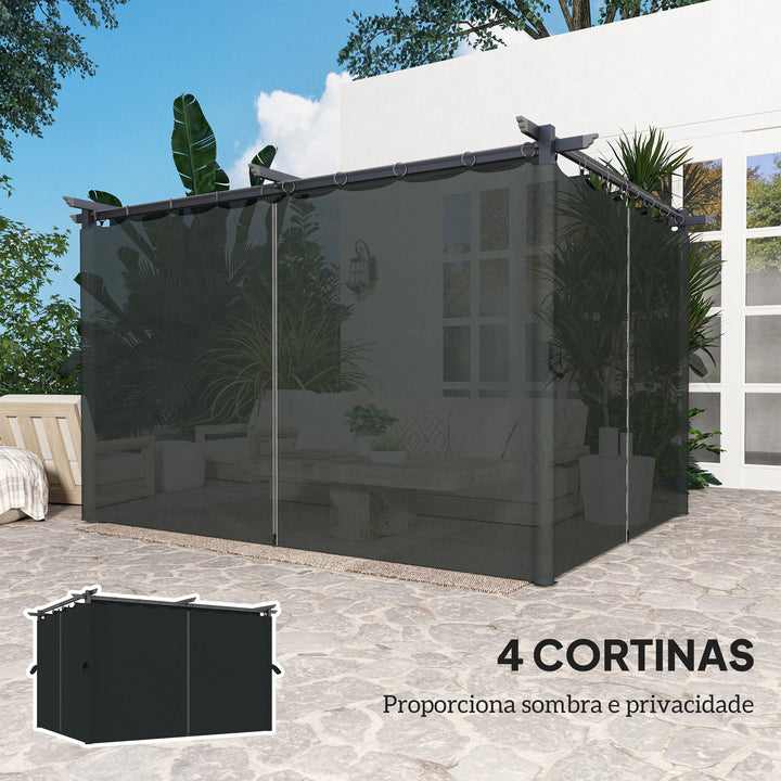 Pérgola com Teto Retrátil 3,9x3x2,2 m Pérgola de Alumínio com Paredes Laterais Tecido de Poliéster Anti UV Resistente a Água Pérgola para Jardim Pátio Cinzento