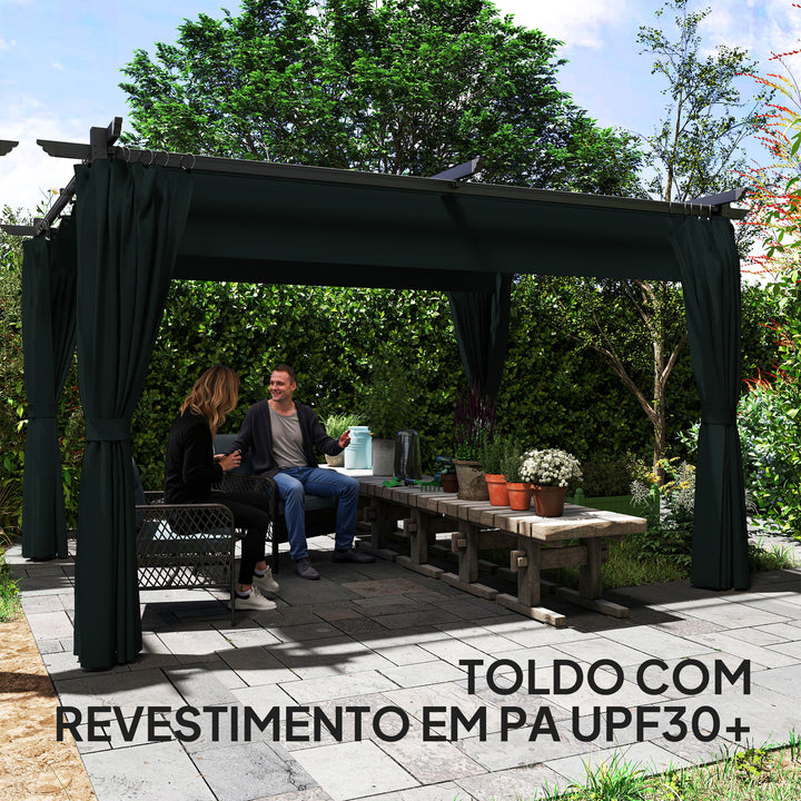 Pérgola com Teto Retrátil 3,9x3x2,2 m Pérgola de Alumínio com Paredes Laterais Tecido de Poliéster Anti UV Resistente a Água Pérgola para Jardim Pátio Cinzento