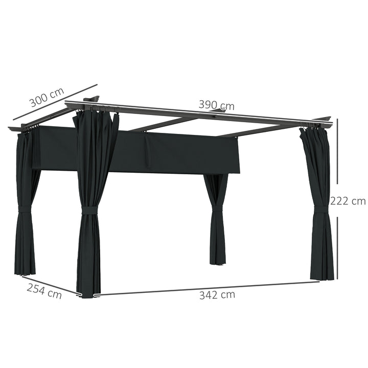 Pérgola com Teto Retrátil 3,9x3x2,2 m Pérgola de Alumínio com Paredes Laterais Tecido de Poliéster Anti UV Resistente a Água Pérgola para Jardim Pátio Cinzento