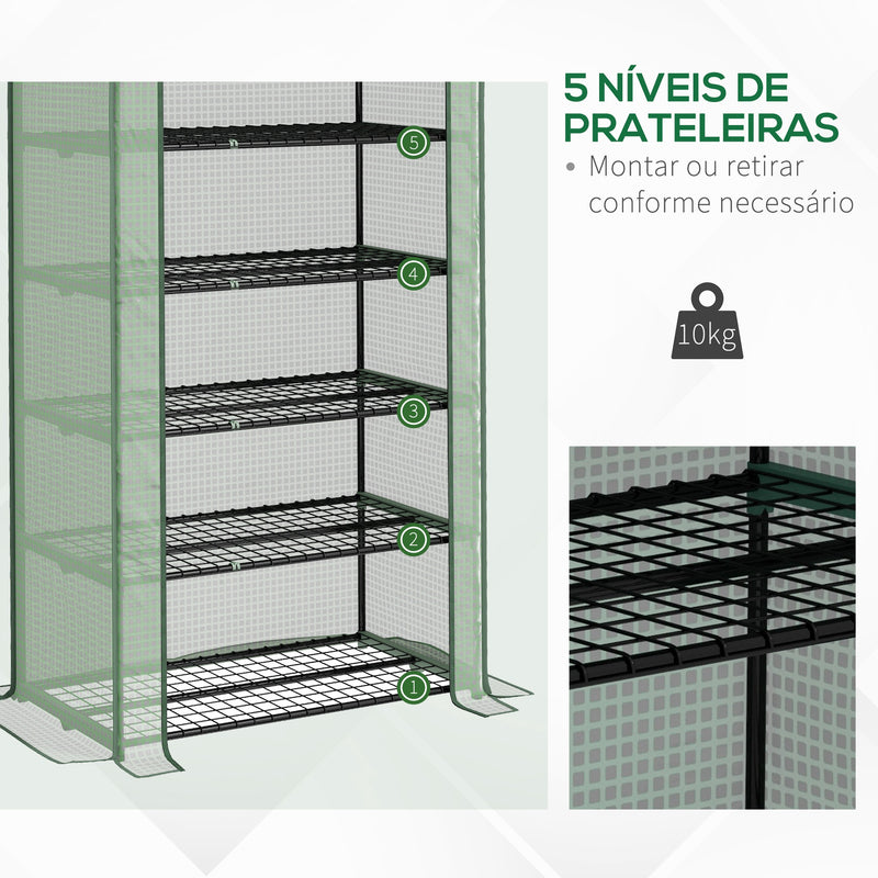 Estufa de Jardim de 5 Prateleiras Estufa Resistente com 1 Porta com Fecho de Correr Anti-UV Desenhho Alargado e Prateleiras para Cultivo de Plantas em Terraço Pátio 90x49x193 cm Verde