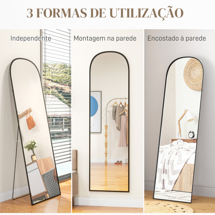 Espelho de Pé Espelho de Corpo Inteiro 50x170 cm Espelho de Parede com Estrutura de Liga de Alumínio e Suporte para Sala Quarto Banheiro Dourado