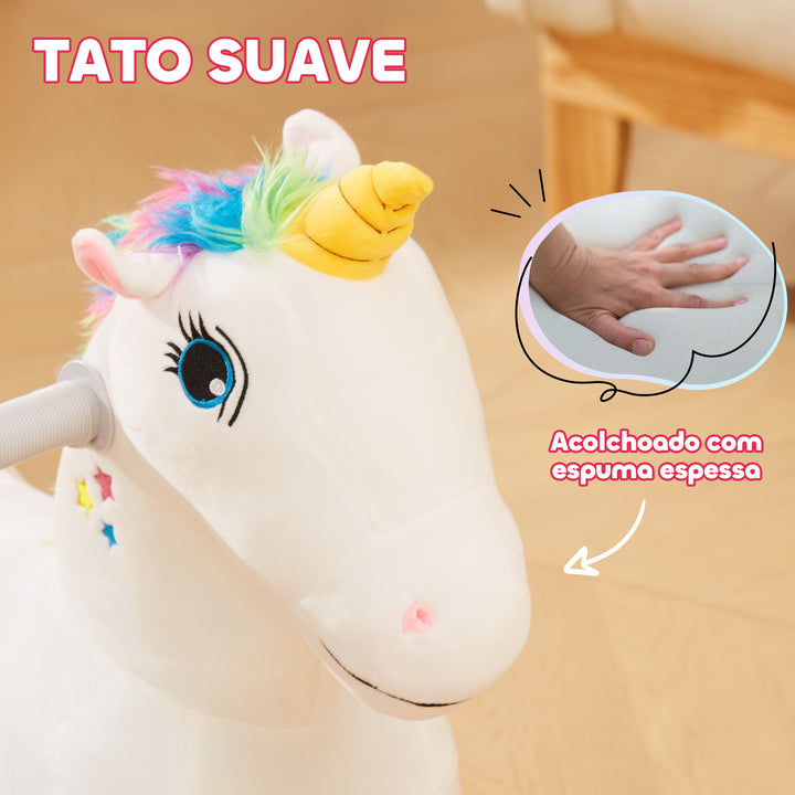 Unicórnio Elétrico para Crianças de 18 a 36 Meses Unicórnio Infantil Elétrico com Bateria 6V e Música Carga 25 kg 69x34x53 cm Branco