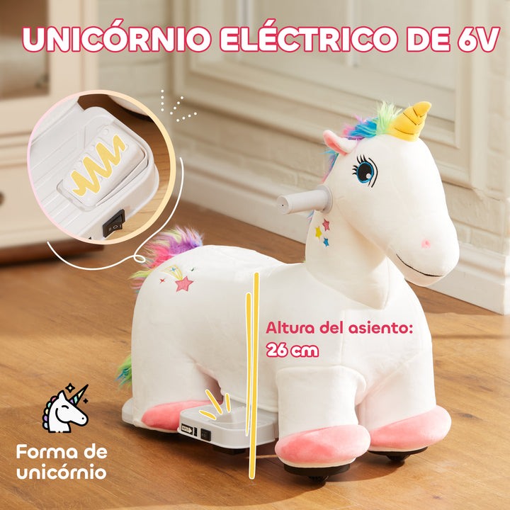 Unicórnio Elétrico para Crianças de 18 a 36 Meses Unicórnio Infantil Elétrico com Bateria 6V e Música Carga 25 kg 69x34x53 cm Branco