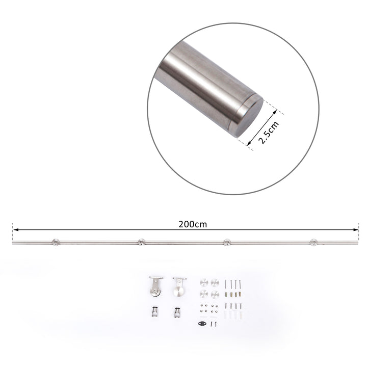 Kit para porta deslizante de madeira em trilho de aço inoxidável - 2,5x200cm