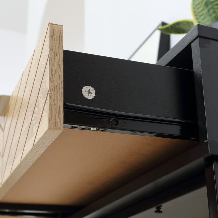 Mesa Consola 100x30x75cm Mesa de Entrada Moderno com 2 Gavetas de Armazenamento e Estrutura de Metal para Corredor Sala de Estar Preto e Madeira