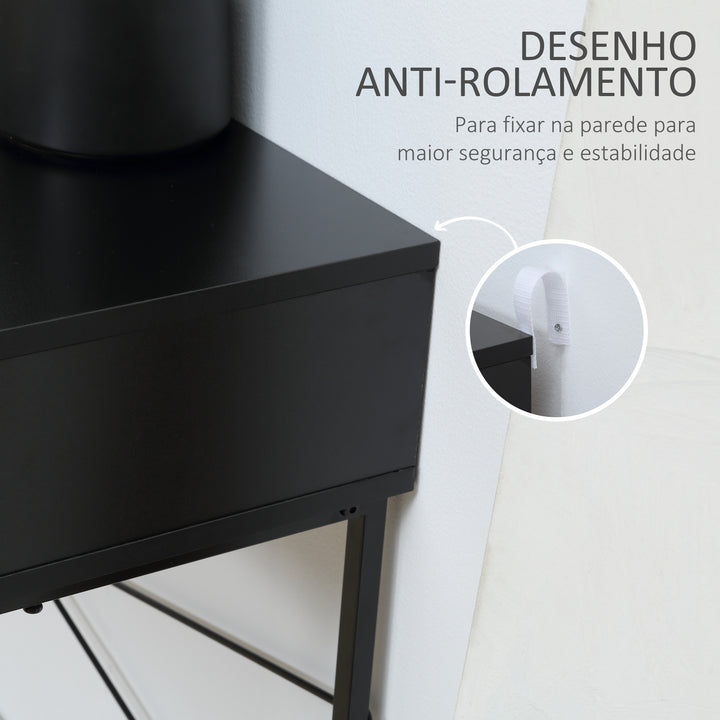 Mesa Consola 100x30x75cm Mesa de Entrada Moderno com 2 Gavetas de Armazenamento e Estrutura de Metal para Corredor Sala de Estar Preto e Madeira