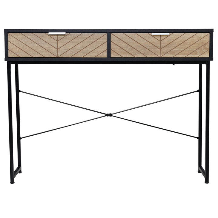 Mesa Consola 100x30x75cm Mesa de Entrada Moderno com 2 Gavetas de Armazenamento e Estrutura de Metal para Corredor Sala de Estar Preto e Madeira