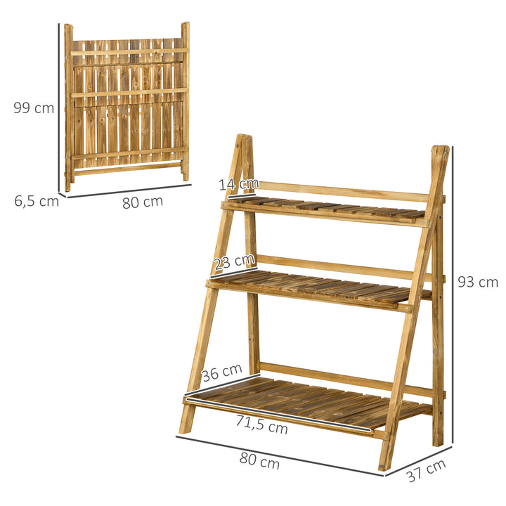 Suporte para Plantas de Madeira com 3 Níveis Estante para Plantas Dobrável Suporte para Vasos de Plantas para Interior e Exterior Jardim Varanda 80x37x93 cm Madeira