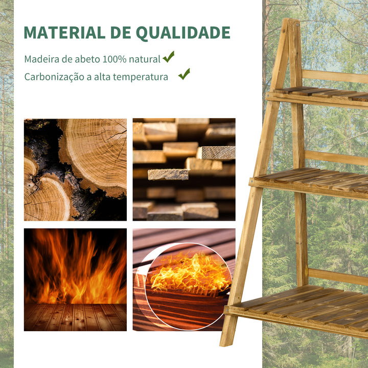 Suporte para Plantas de Madeira com 3 Níveis Estante para Plantas Dobrável Suporte para Vasos de Plantas para Interior e Exterior Jardim Varanda 80x37x93 cm Madeira