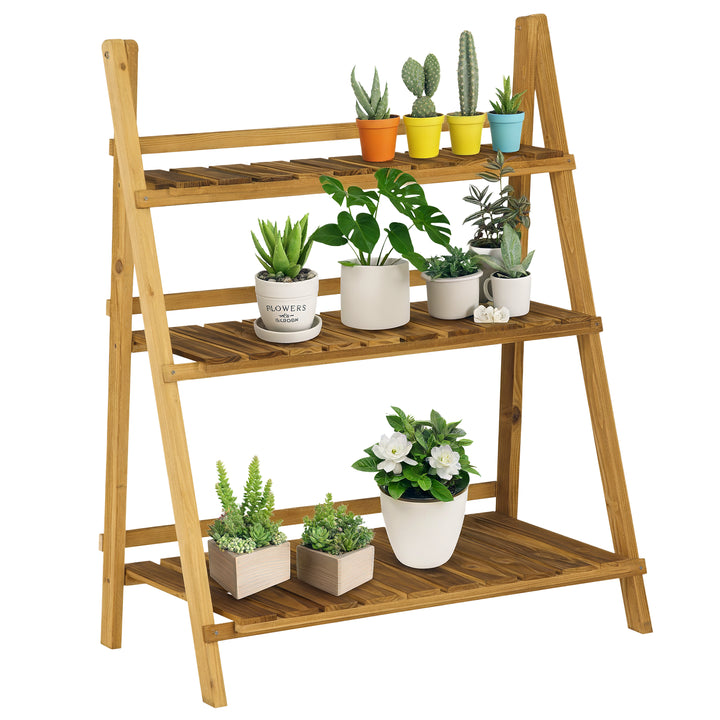 Suporte para Plantas de Madeira com 3 Níveis Estante para Plantas Dobrável Suporte para Vasos de Plantas para Interior e Exterior Jardim Varanda 80x37x93 cm Madeira